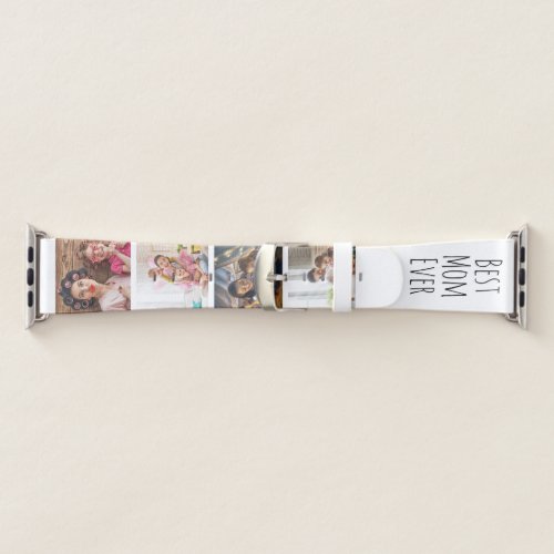 Best Mom Ever 4 Photo Skinny Font Black White Apple Watch Band