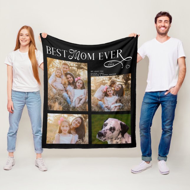 Best Mom Ever 4 Photos Heart Mothers Day Gifts Fleece Blanket (In Situ)