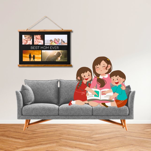 Best Mom Ever 5 Photo Collage Black Hanging Tapestry (Creator Uploaded)