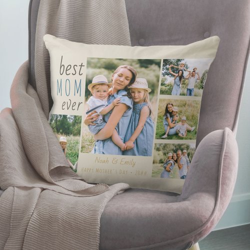 Best Mom Ever 5 Photo Collage Custom Stone Throw Pillow