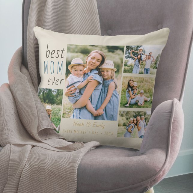 Best Mom Ever 5 Photo Collage Custom Stone Throw Pillow (Creator Uploaded)