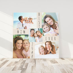 Best Mom Ever 5 Photo Collage Neutral Beige Square Canvas Print