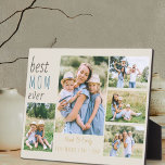 Best Mom Ever 5 Photo Collage Personalized Stone Plaque<br><div class="desc">Custom photo plaque which you can personalize with 5 of your favorite pictures. The design has a modern color palette of stone, brown, blue and yellow and is lettered with casual script and skinny font typography. The wording reads "best mom ever" and the template is set up ready for you...</div>
