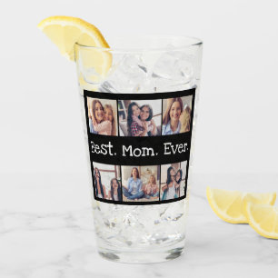 Best Mom Ever 6 Photo Collage Black and White Glass