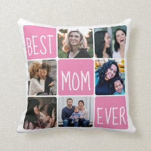 Best Mom Ever 6 Photo Collage Mother's Day Pink Throw Pillow