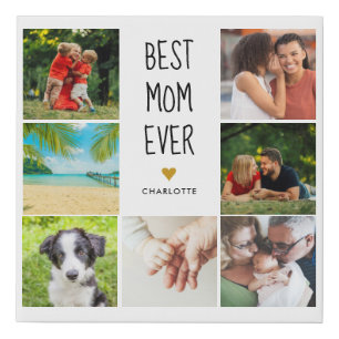 Best Mom Ever 7 Photo Collage Gold Heart  Faux Can Canvas Print