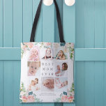 BEST MOM EVER 8 Photo Collage Floral Custom Text Tote Bag<br><div class="desc">Create a photo memory tote bag for the BEST MOM EVER utilizing this easy-to-upload photo collage template with 8 pictures accented with watercolor blush pink, white and rose colored peony flowers and gray editable text on your choice of background colors. The design is duplicated on both sides. ASSISTANCE: For help...</div>