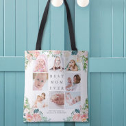 Best Mom Ever 8 Photo Collage Floral Custom Text Tote Bag at Zazzle