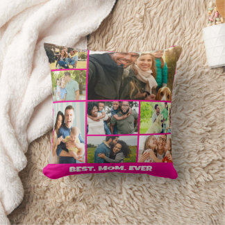 Best Mom Ever – 8 Photo Collage Frame Template Throw Pillow