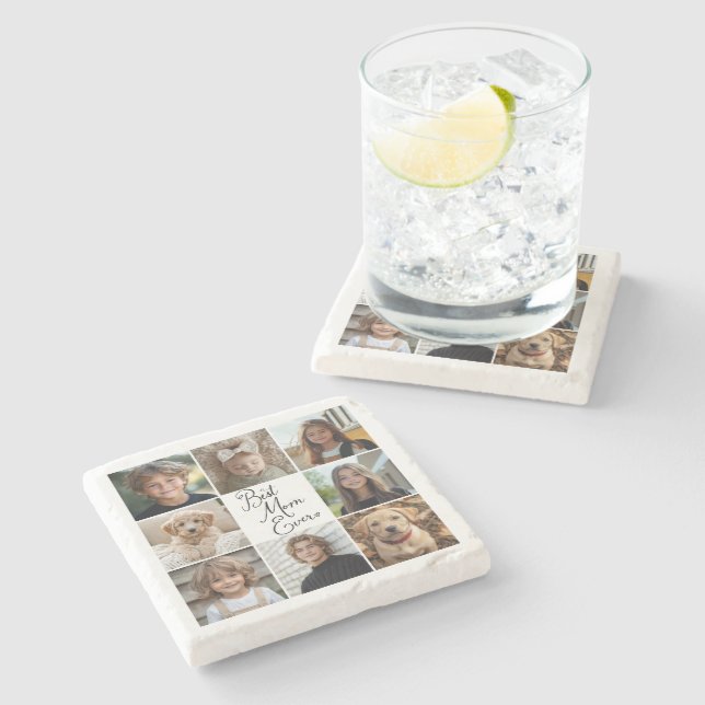 Best Mom Ever 8 Photo Collage Throw Pillow Stone Coaster (Side)