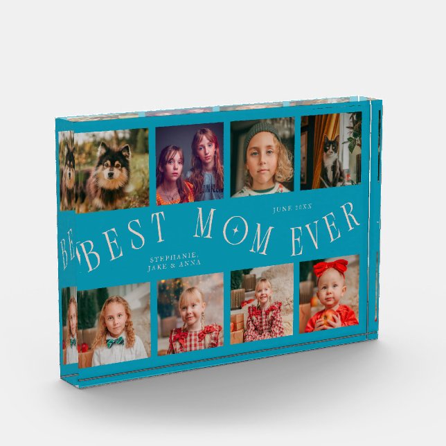 Best Mom Ever 8 Photo Grid Aqua Peach Photo Block (Left)