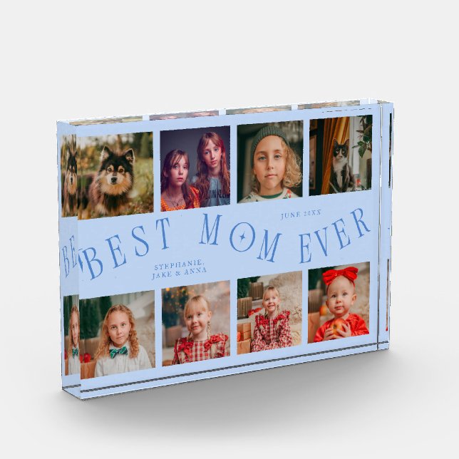 Best Mom Ever 8 Photo Grid Icy Blue Photo Block (Left)