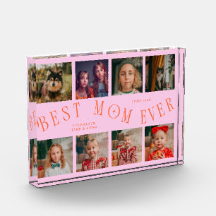 Best Mom Ever 8 Photo Grid Orange Pink Photo Block