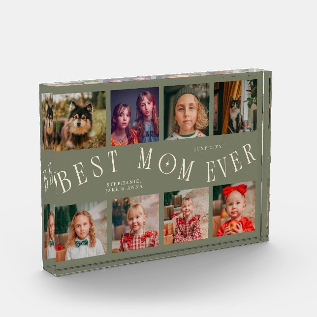 Best Mom Ever 8 Photo Grid Sage Green Photo Block (Left)