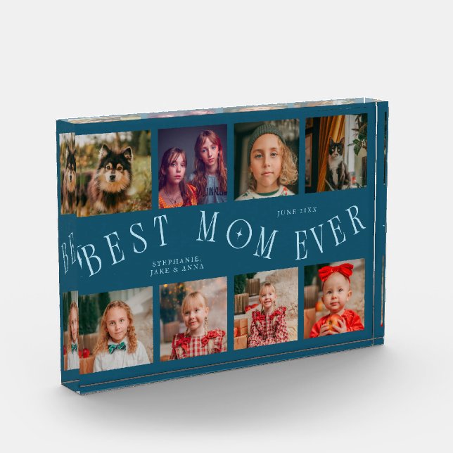 Best Mom Ever 8 Photo Grid Teal Photo Block (Left)