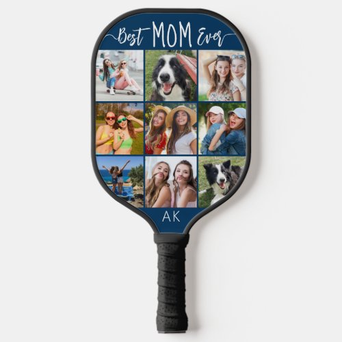 BEST MOM EVER 9 Photo Collage Custom Color Pickleball Paddle