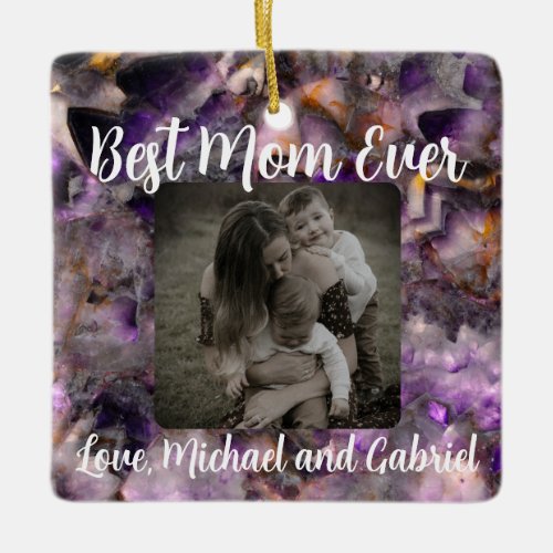 Best Mom ever Abstract purple quartz marble Ceramic Ornament