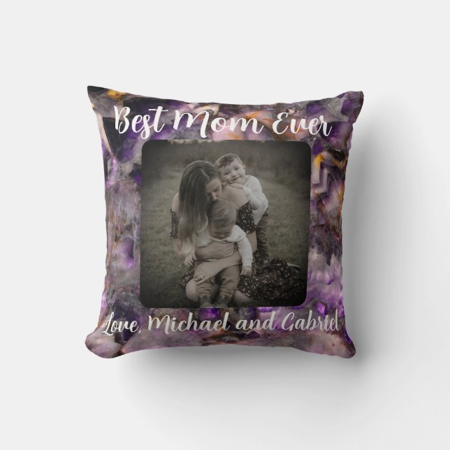 Best Mom ever Abstract purple quartz marble Throw Pillow (Front)