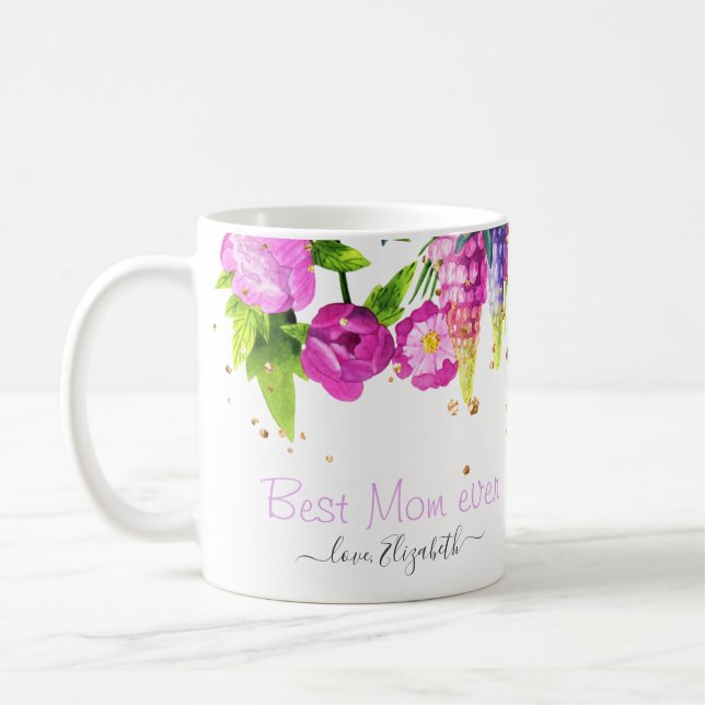 Best Mom Ever Beautiful Floral Two-Tone Coffee Mug (Left)
