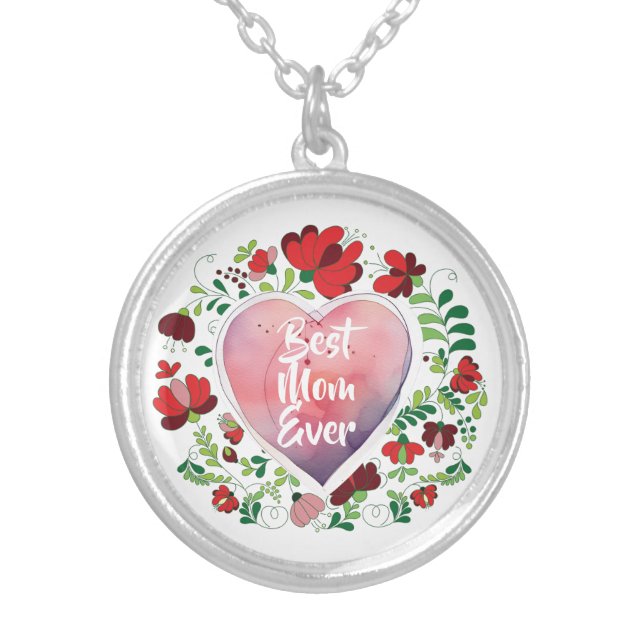 Best Mom Ever, Birthday- Mother's Day Gift  Silver Plated Necklace (Front)