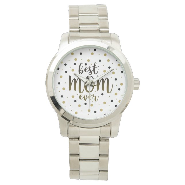 Best Mom Ever Black and Gold Confetti Simple Watch (Front)