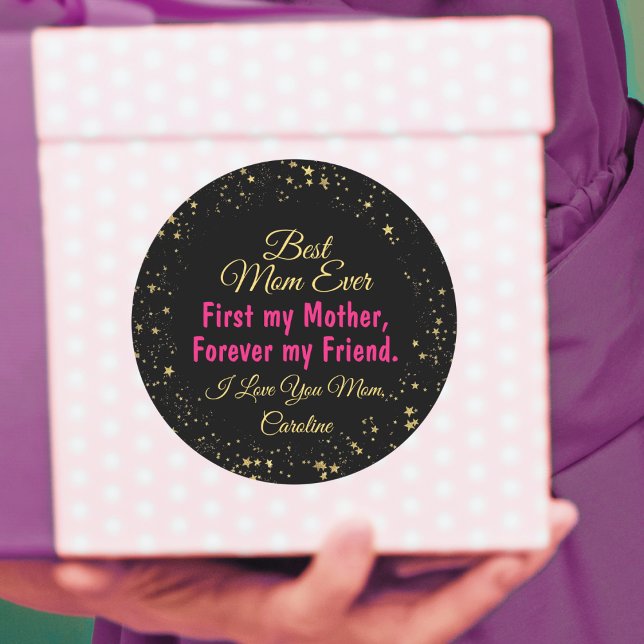 Best Mom Ever Black Elegant Modern Mothers Day Classic Round Sticker (Creator Uploaded)