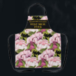 Best Mom Ever Black Gold Name Pink Peony Floral Apron<br><div class="desc">Express your love for mom and her sophisticated style with these gorgeous array of pink peonies, with golden framed area for you to customize and personalize this elegant apron. Ideal for mother's day gift , mom's birthday gift, or just because you love her and want to let her know how...</div>