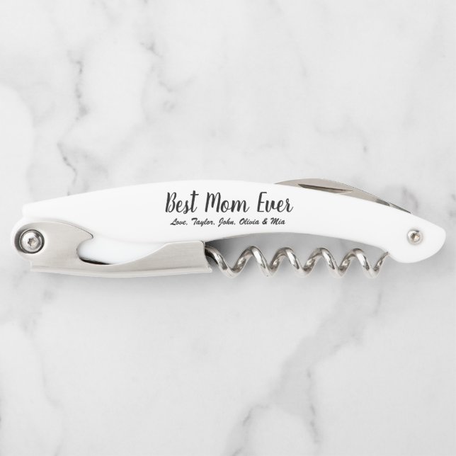 Best Mom Ever black white custom script text Waiter's Corkscrew (Front)