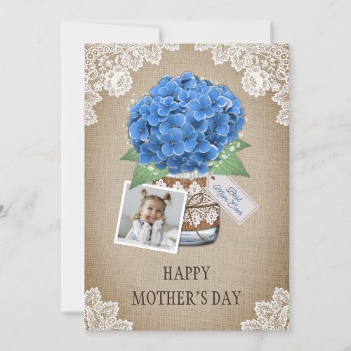 Best Mom Ever Blue Hydrangea Floral Photo Card
