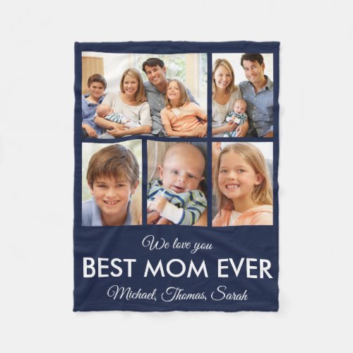 Best Mom Ever Blue Mothers Day Photo Collage Fleece Blanket
