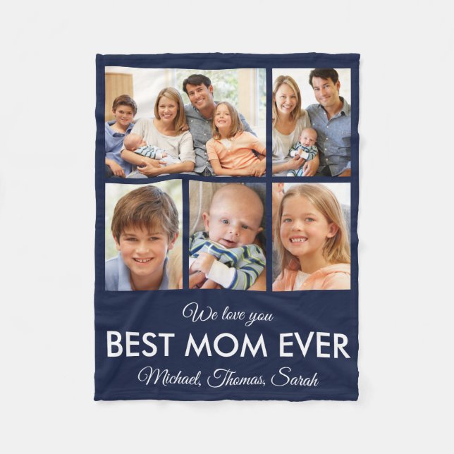 Best Mom Ever Blue Mothers Day Photo Collage Fleece Blanket (Front)