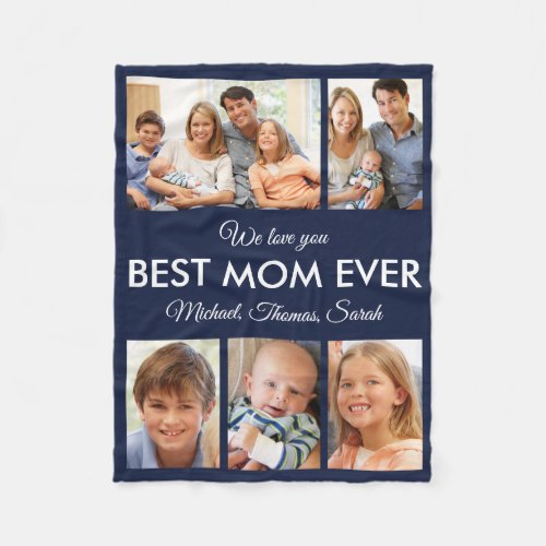 Best Mom Ever Blue Photo Collage Mothers Day Fleece Blanket
