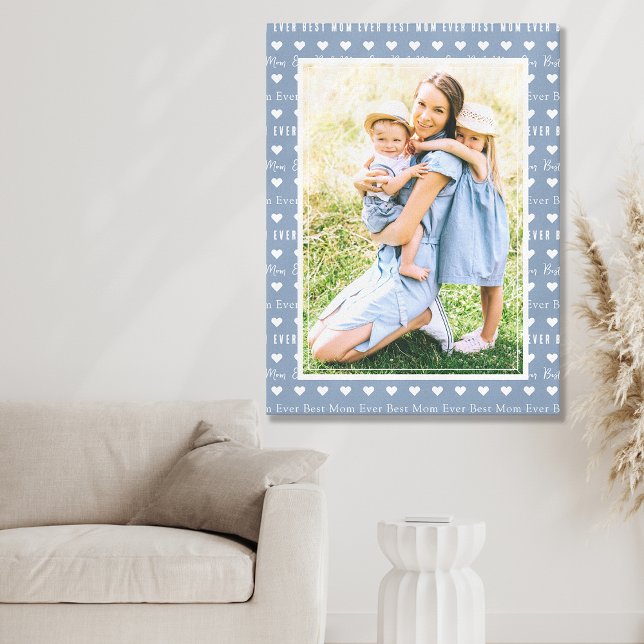 Best Mom Ever Blue Photo Hearts Canvas Print (Creator Uploaded)