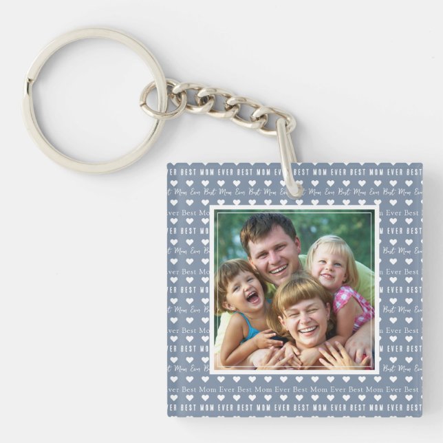 Best Mom Ever Blue Photo Mother's Day  Keychain (Front)