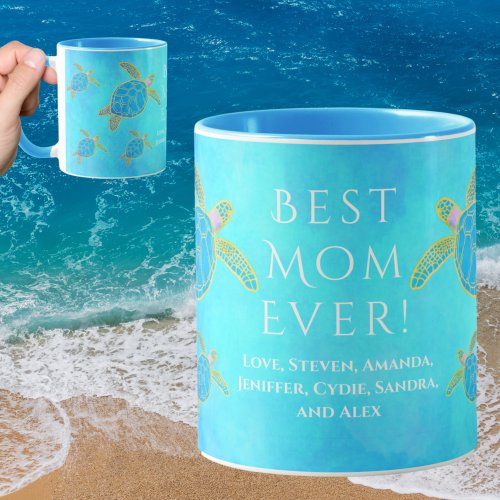 Best Mom Ever Blue Watercolor  Sea Turtle Mug