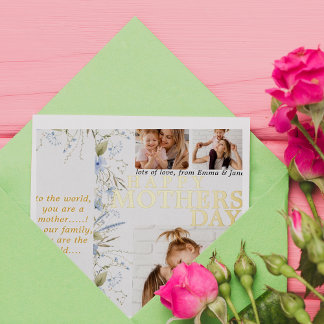 Best Mom Ever Blue Wild Floral Photo Mothers Day Foil Invitation