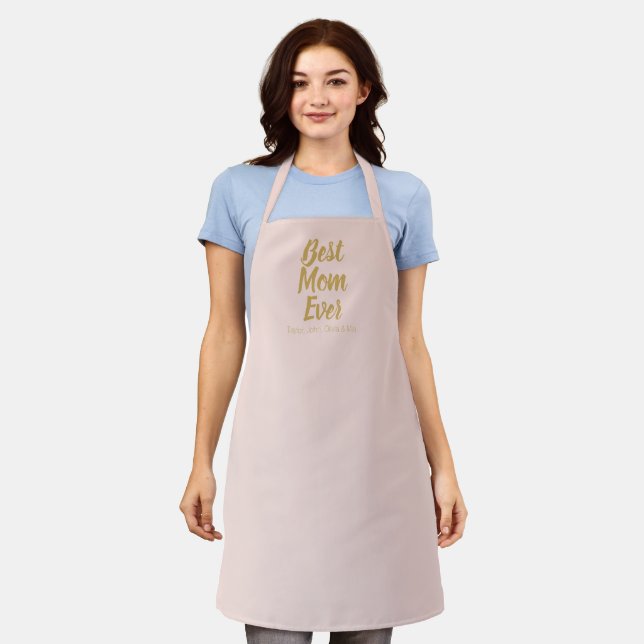 Best Mom Ever blush pink gold custom text cute Apron (Worn)