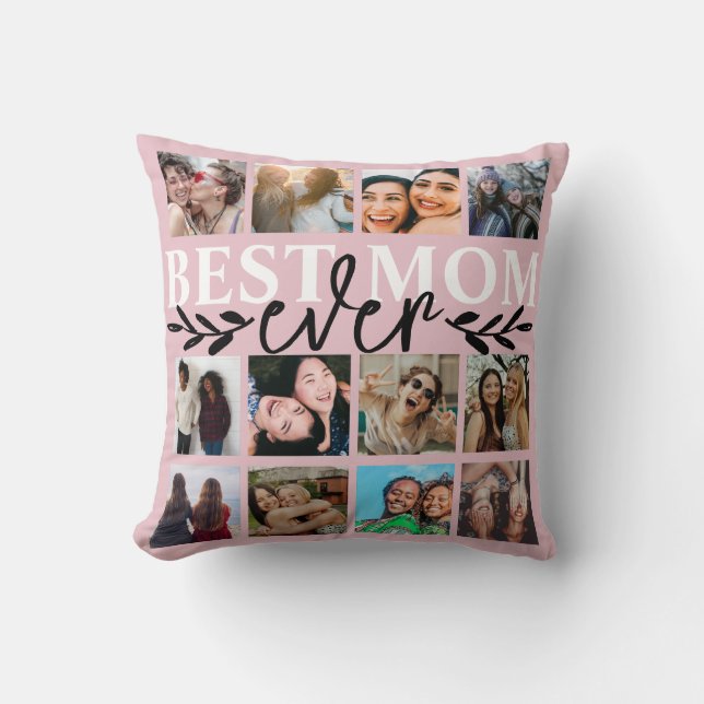Best Mom Ever Blush Pink Photo Collage  Throw Pillow (Front)