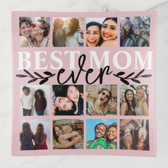 Best Mom Ever Blush Pink Photo Collage  Trinket Tray (Front)