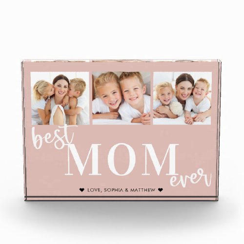 Best mom ever blush pink white modern elegant photo block