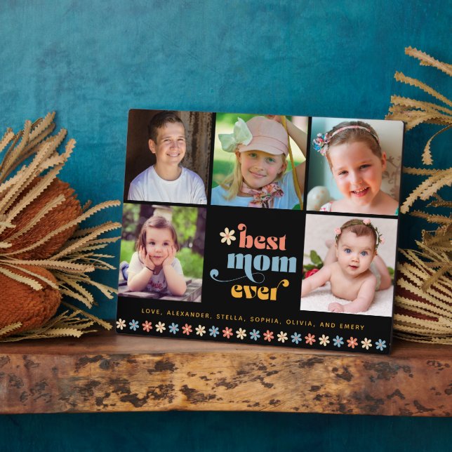 Best Mom Ever Boho Retro 5 Photos Plaque (Side)