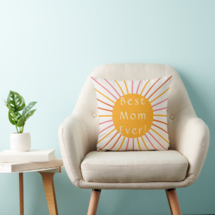 Best Mom Ever Boho Retro Sun Throw Pillow