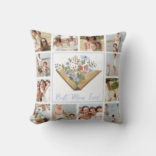 Best Mom Ever Book Flowers 12 Photo Collage Throw Pillow
