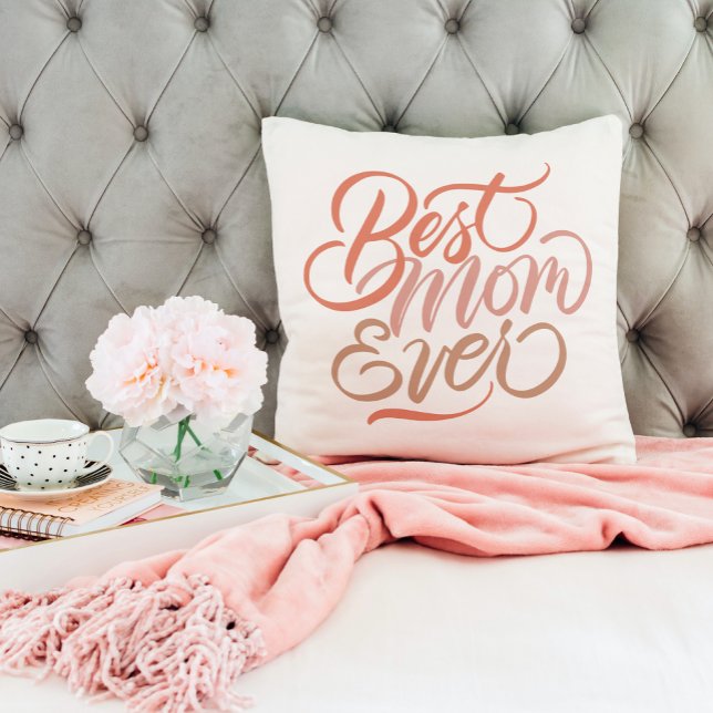 Best Mom Ever Brush Calligraphy  Throw Pillow (Creator Uploaded)