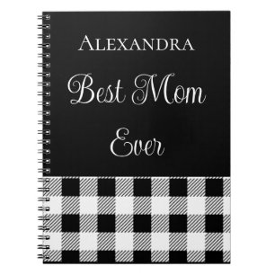 Best Mom Ever Buffalo Plaid Black White Apron Note Notebook