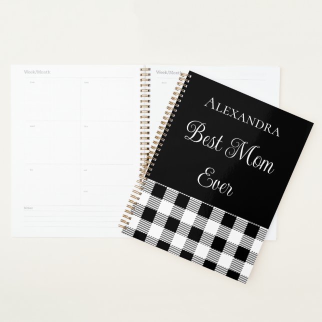 Best Mom Ever Buffalo Plaid Black White Apron Note Planner (Display)