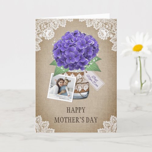 Best Mom Ever Burlap Pink Purple Flower Photo Card