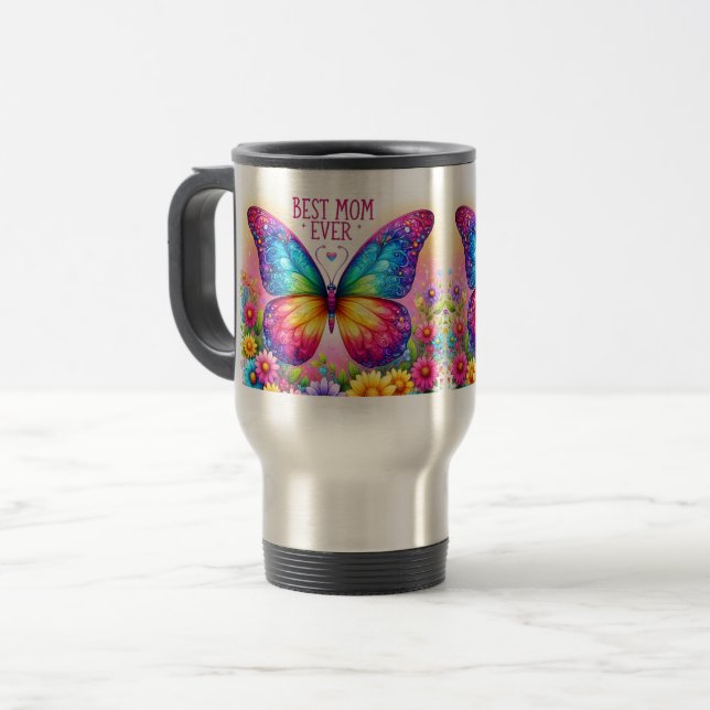 Best Mom Ever Butterfly Floral Mug (Front Left)