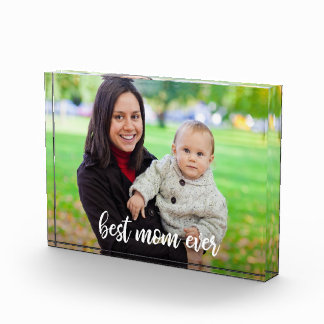 Best Mom Ever Chic White Script Custom Photo Acrylic Award