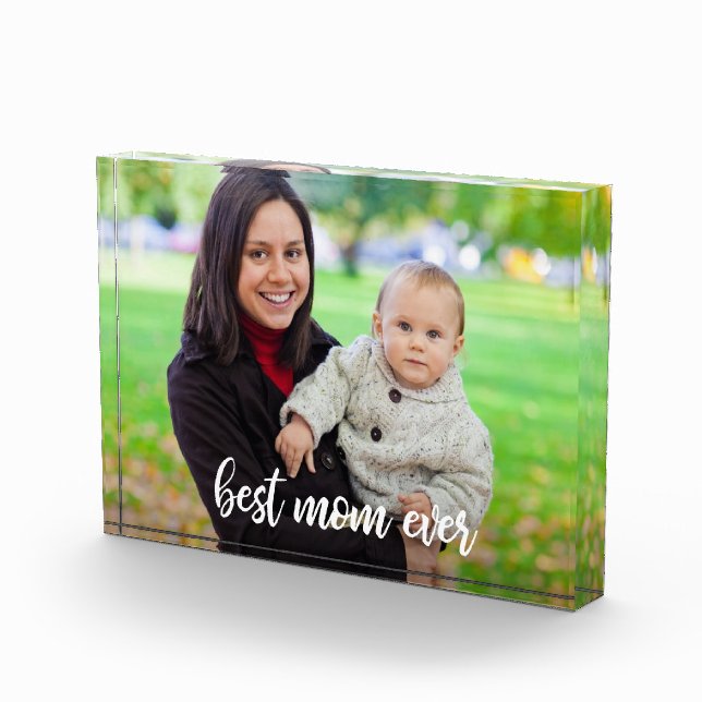 Best Mom Ever Chic White Script Custom Photo Acrylic Award (Right)